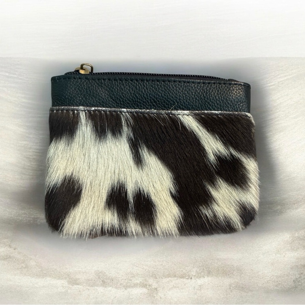 Black Leather & Black-White Cowhide Zip Pouch